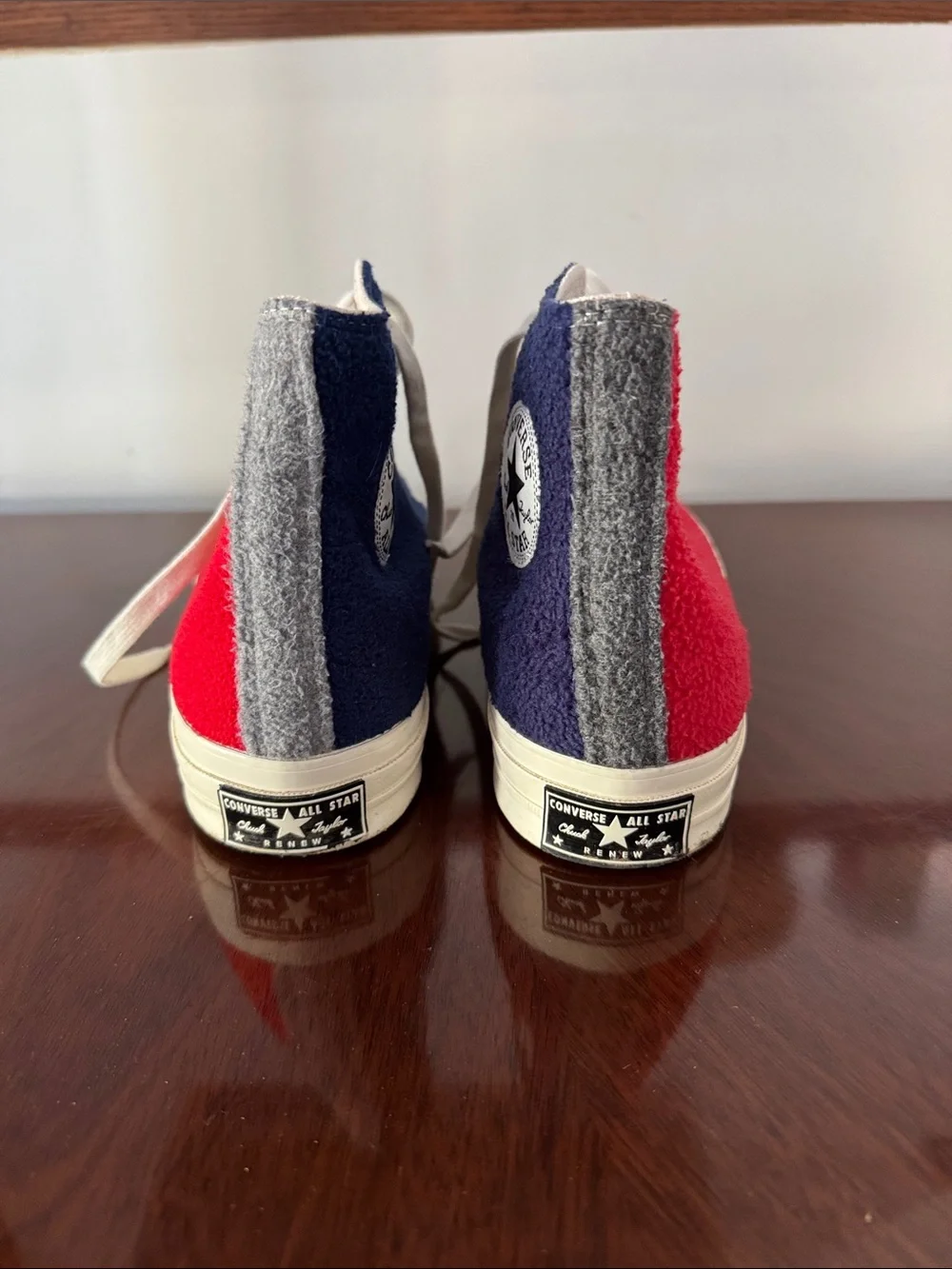 Converse Chuck Taylor High Top Sneakers in Red and Navy Blue Felt